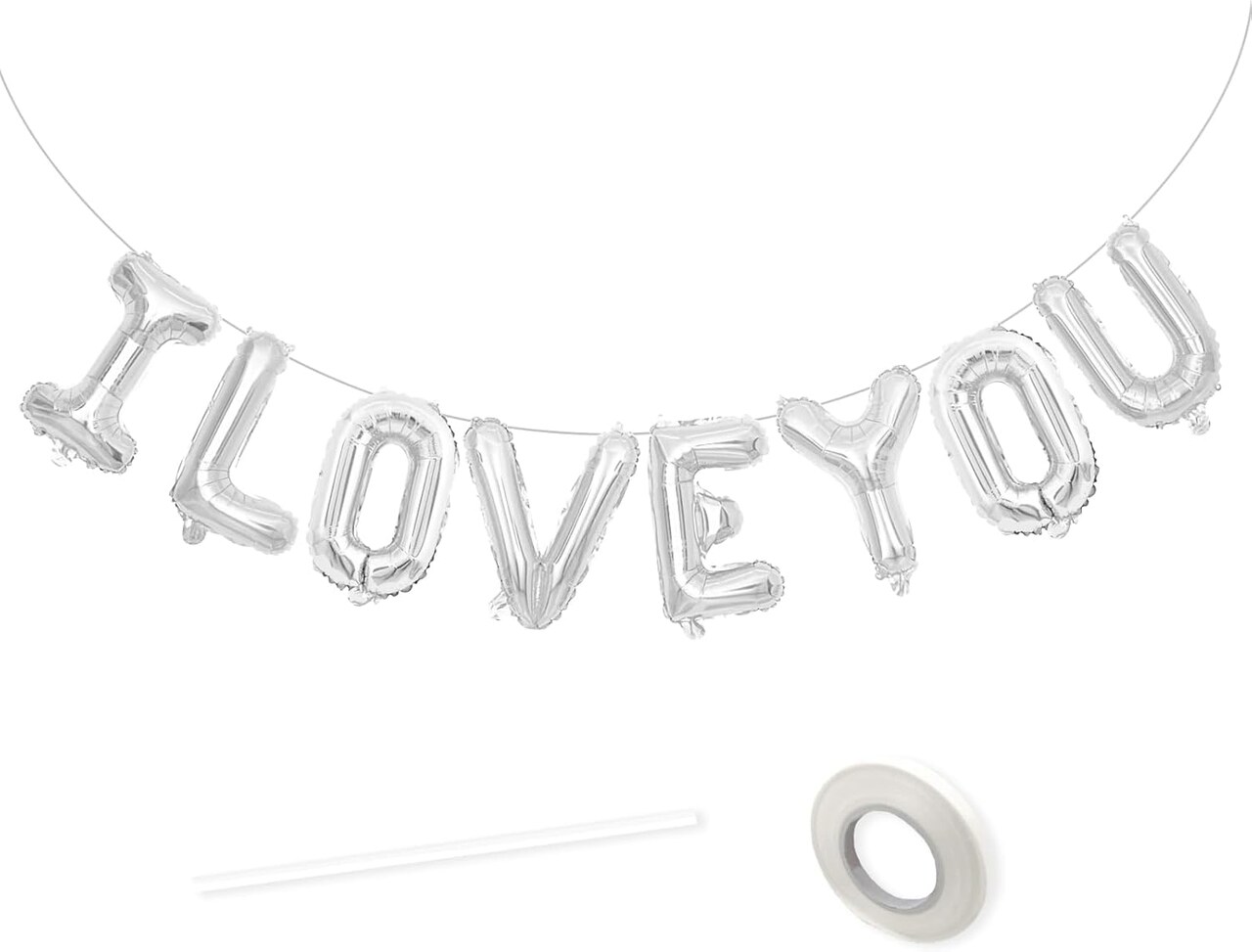 16 Inch I Love You Balloons Silver, I Love You Banner Letters (Black I Love You) 16 Inch